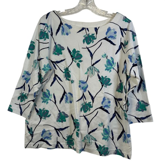 croft & barrow Tops - Croft & Barrow Womens XL White Blue Teal Floral 3/4 Sleeve Boat Neck Cotton Top